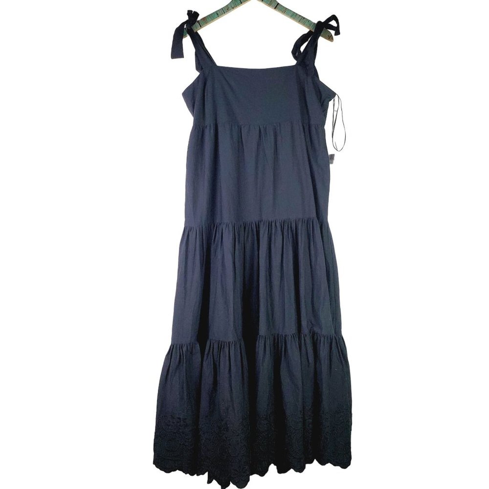 Jason Wu Black Tiered Midi Dress w/ Eyelet Hem & Tie Shoulders, Sz XL, NWT